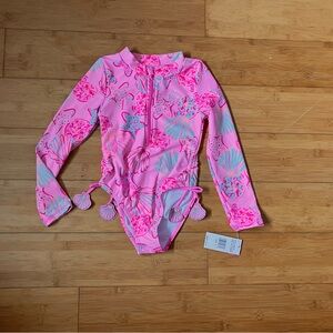 NWT Girls Size 7 Pink Seashell Long Sleeve Rashguard Swimsuit Set